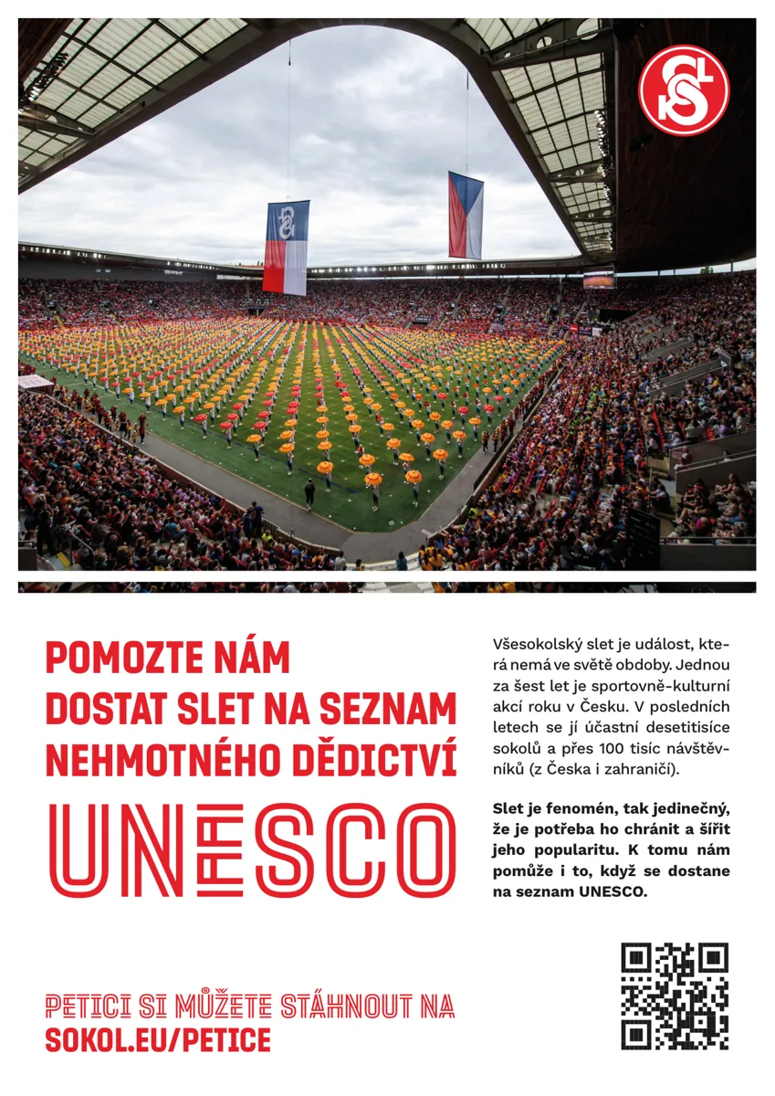 Plakát: Pomozte nám dostat slet na seznam nehmotného dědictví UNESCO
